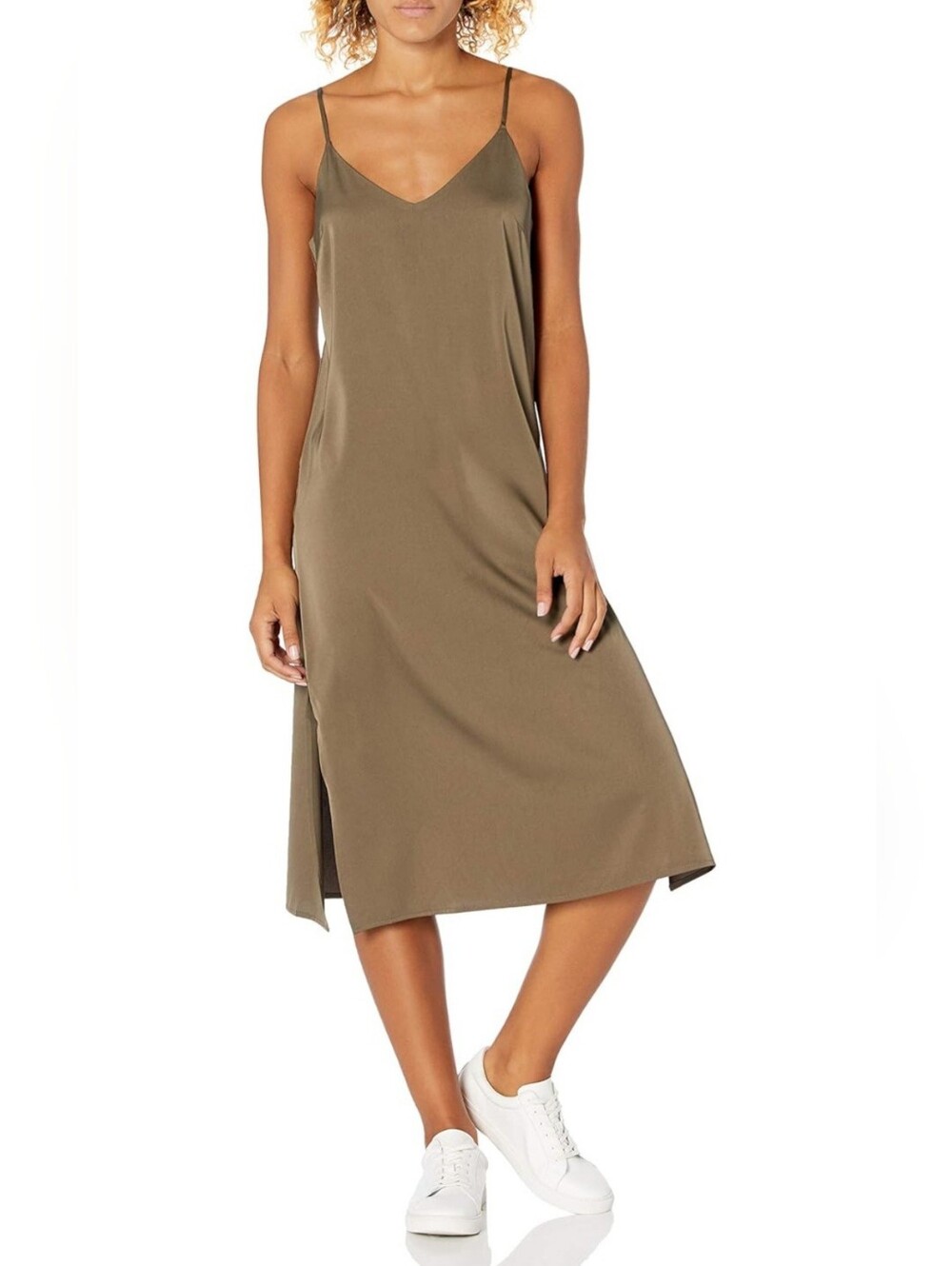 The DROP - Ana Slip Dress In Dark Olive - SMALL